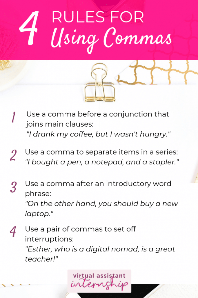 list of 4 rules for using commas