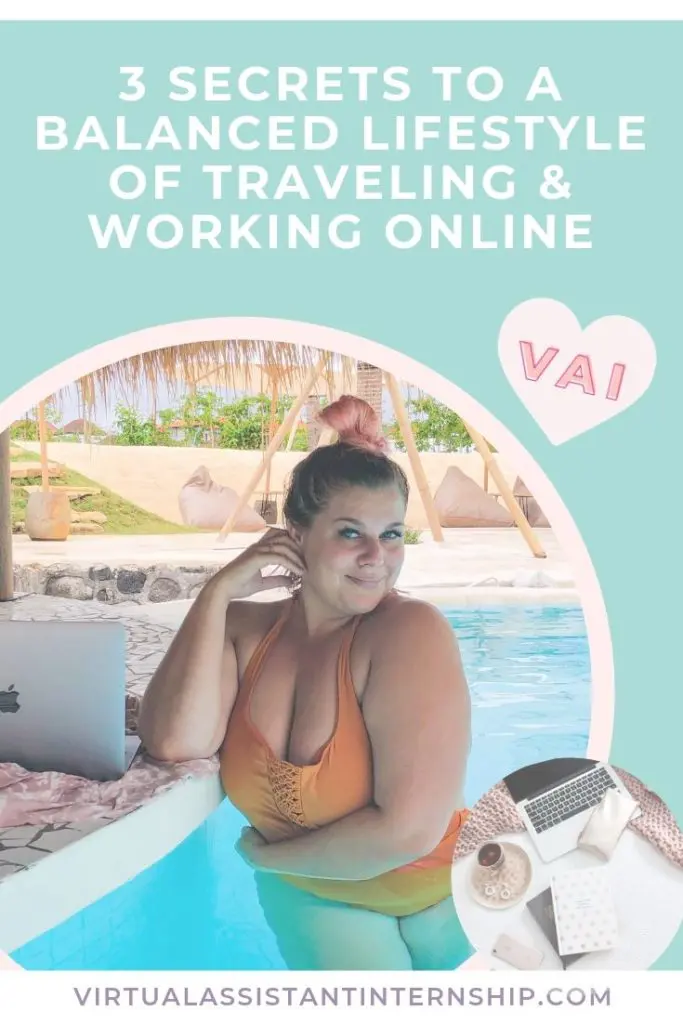 balanced lifestyle traveling working online pin