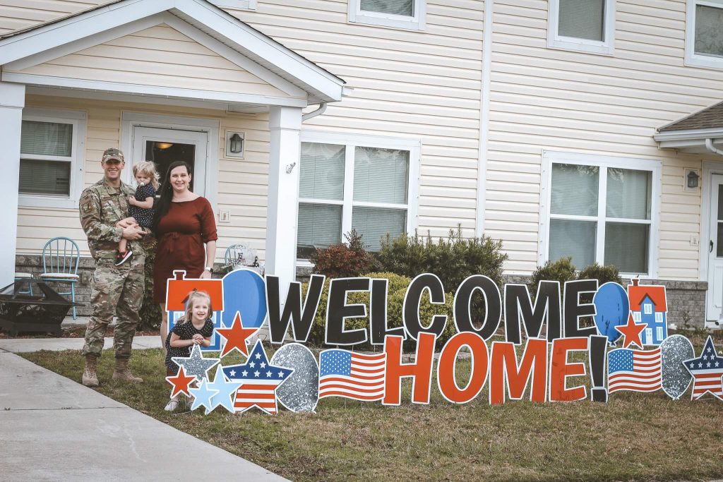 Military spouse husband arrives home
