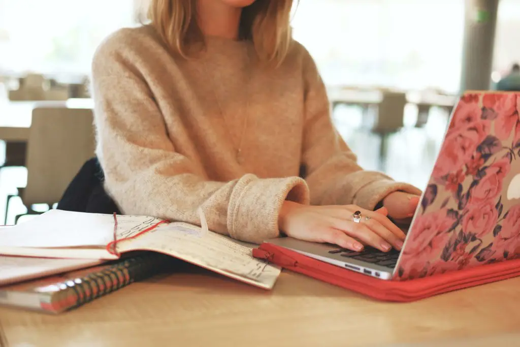 girl working from home on laptop