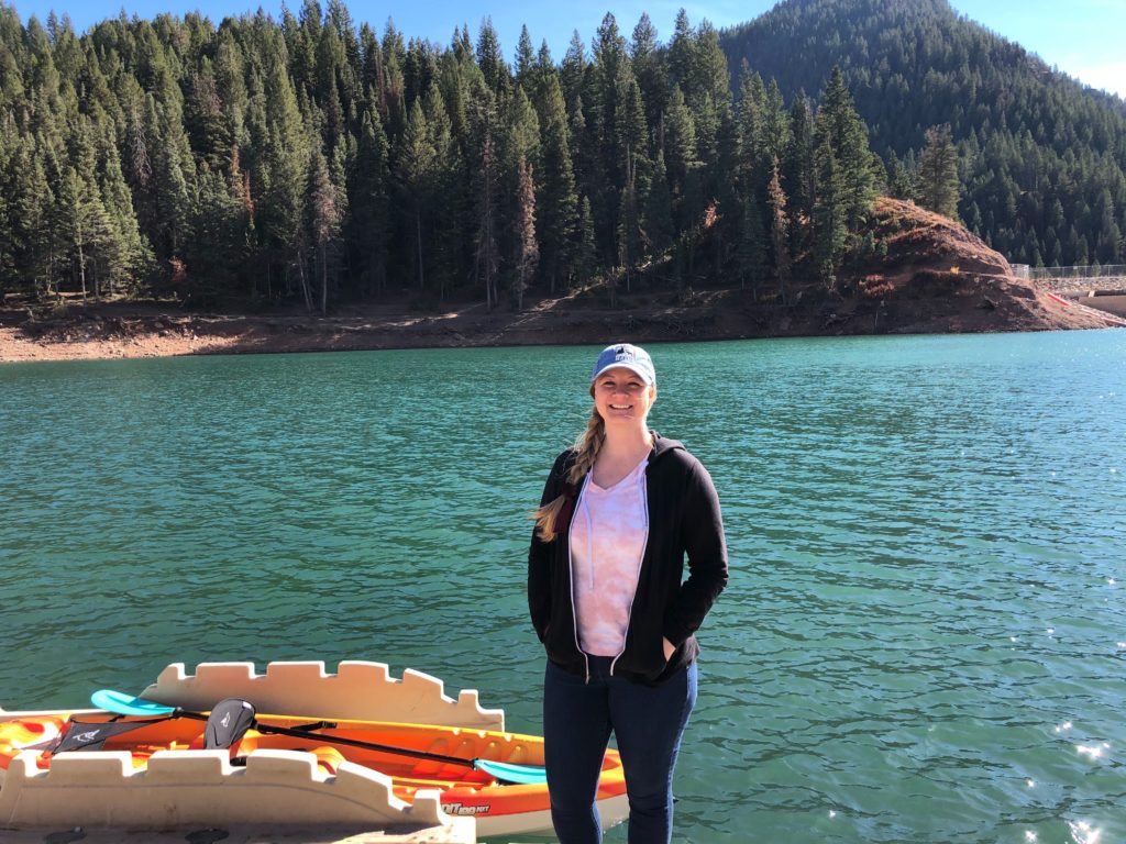 katy visiting a lake in utah
