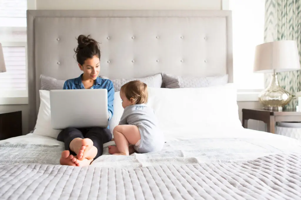 mom working from bed