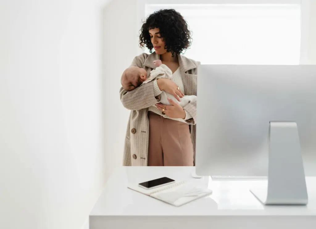 mom and baby in home office
