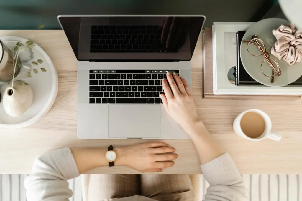 woman working on laptop in home office