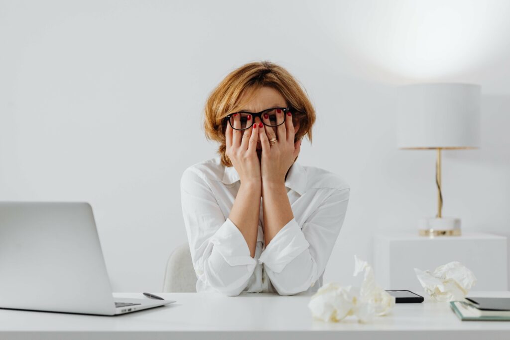 woman working from home stressed out